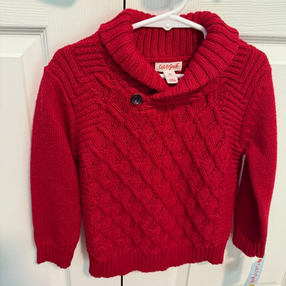 NWT Cat & Jack red cable knit sweater 4T